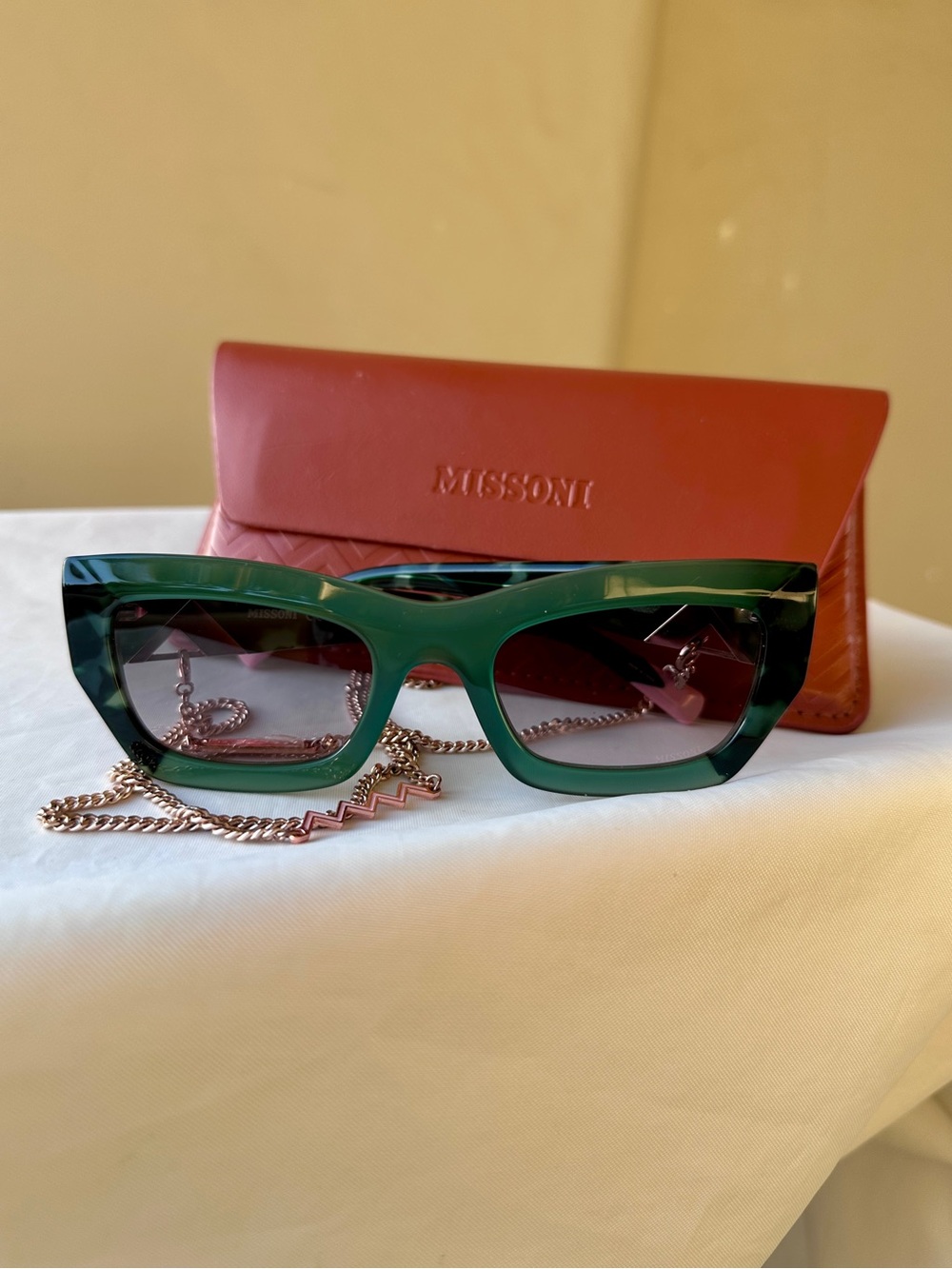 MISSONI MIS 0151/S MYA/JP Green Pink Havana Geometric Sunglasses Chain & Case